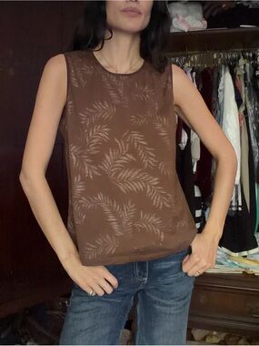croft & barrow Brown Sleeveless Leaf-Print Tank